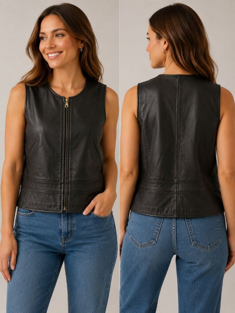 Garson by Rem Garson Leather Zip Front Vest Women’s Black  Petite Medium